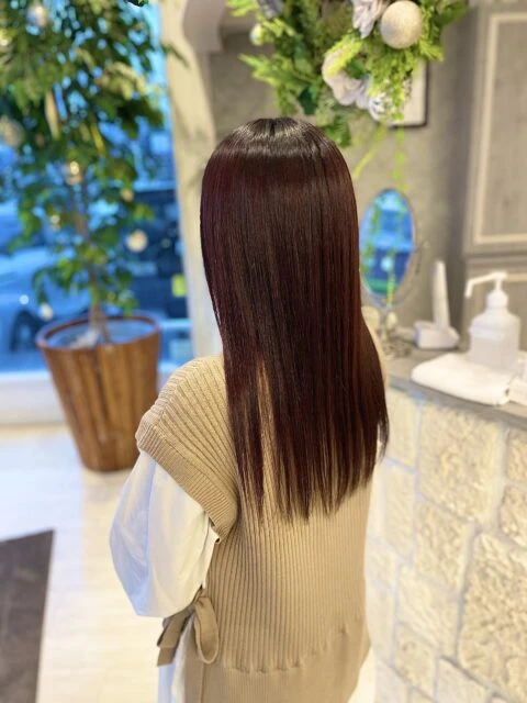 暗めレッドカラー◎ブリーチなしで楽しむ冬の上品カラー