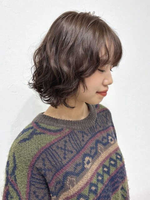 ボブパーマ×オリーブカラー